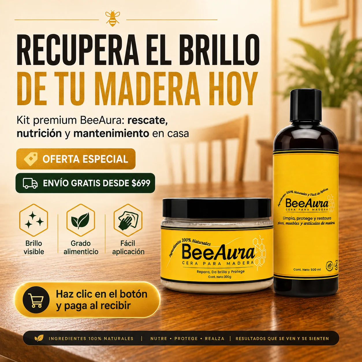 Kit BeeAura Premium | Brillo Total en tu Madera