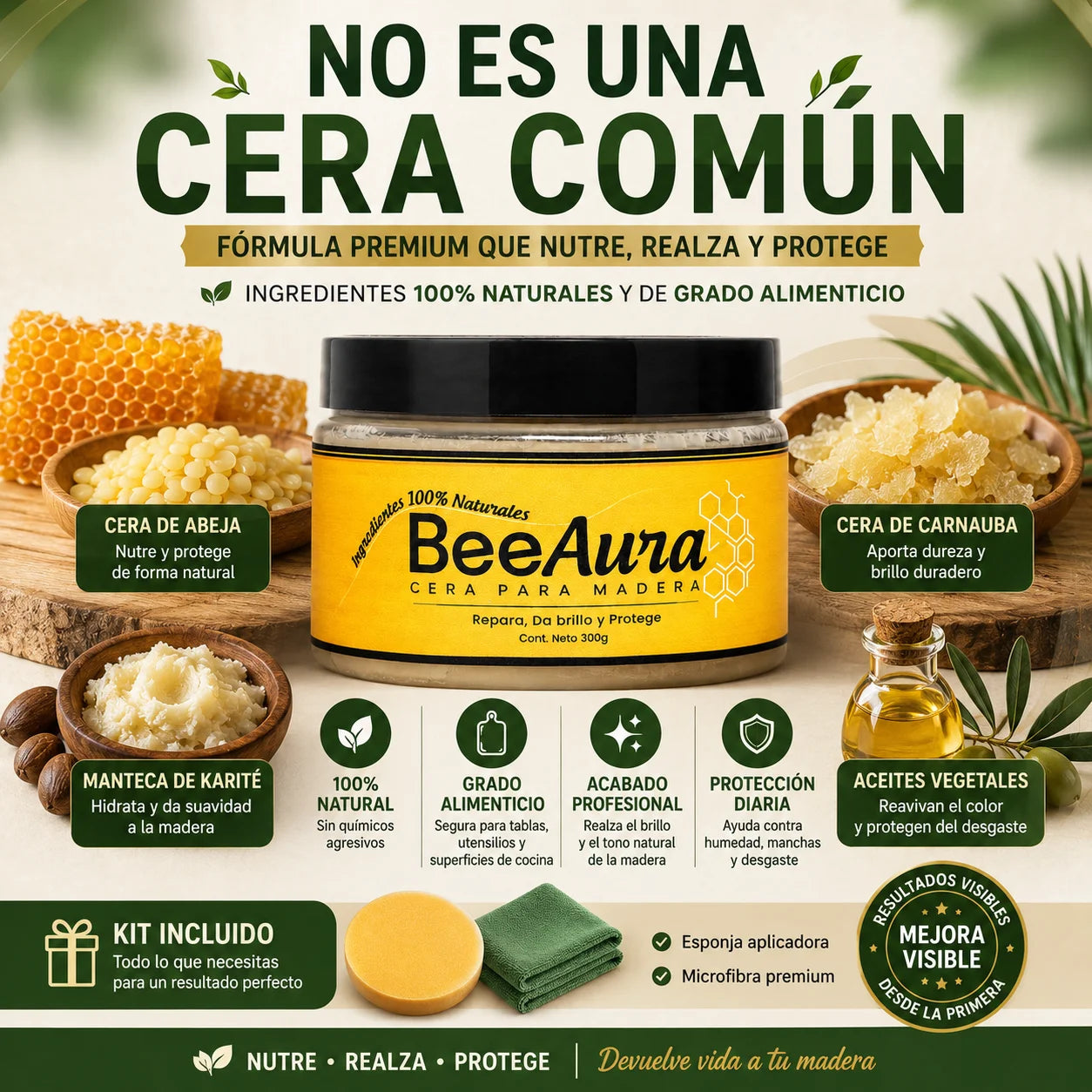 BeeAura™ Cera Restauradora Premium de Grado Alimenticio