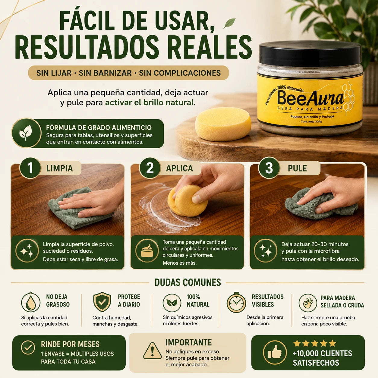 BeeAura™ Cera Restauradora Premium de Grado Alimenticio